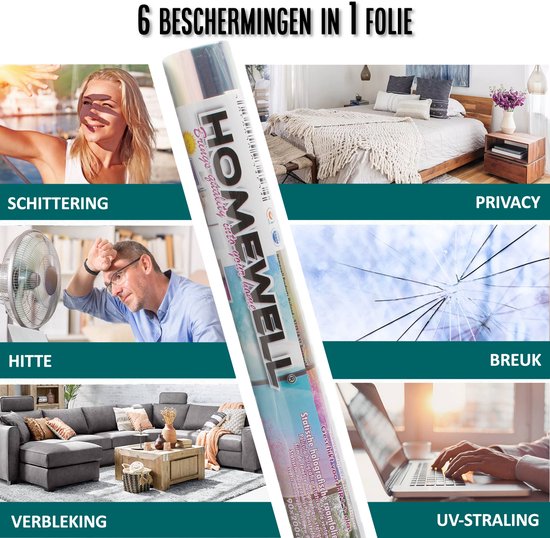 Homewell - Holographische Fensterfolie HR++ 120x300cm - Solar & Isolierend - Statisch haftend - Seifenblaseneffekt mattiertes Glas (neu)