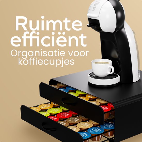 KitchenBrothers Kapselhalter - Kaffeetassenhalter - mit Schublade - Geeignet für Dolce Gusto - 72 Kapseln - Edelstahl - Schwarz