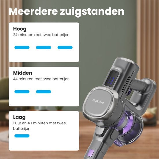 Auronic Stick Staubsauger - Kabellos - Beutellos - Akkubetrieben - Selbstständig - 220 W - Extra Akku - Grau/Lila
