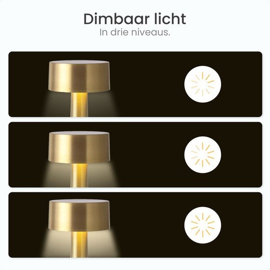 Goliving Tischlampe Wiederaufladbar - Kabellos und dimmbar - Moderne Touch-Lampe - Nachtlampe für das Schlafzimmer - 21 cm - Gold