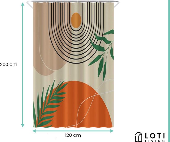 Loti Living Duschvorhang Anti-Schimmel - Strukturierte Kunst - Ringe enthalten - Wasserdicht - Polyester - Duschvorhang 120x200 cm