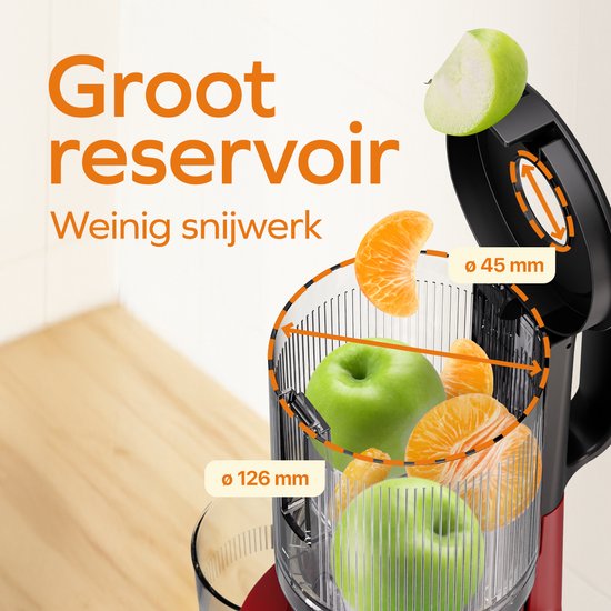KitchenBrothers Slowjuicer - Vertikal - Entsafter - Gemüse- und Obstpresse - 126 mm - 750 ml - Rot