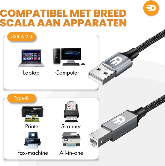 Drivv. Premium-Druckerkabel USB 2.0 auf USB B Kabel - Druckerkabel 3 Meter
