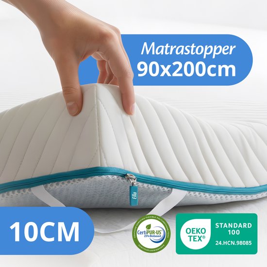 Ella Ergo Topper 90 x 200 cm – 10 cm dicke Matratzenauflage – Matratzenauflage aus gelinfundiertem Memory-Schaum und Aircell-Schaum – mittlere Härte