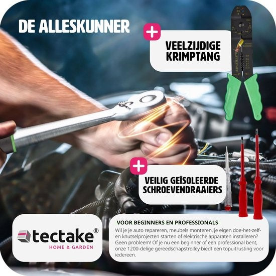 tectake Werkzeugkoffer, Werkzeugset, Werkzeugkoffer gefüllt 1200-teilig, Werkzeugwagen, 4-Ebenen-Werkzeugkoffer, Aluminiumkoffer mit Rollen und Teleskopgriff - schwarz