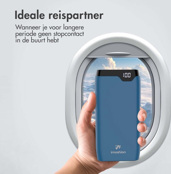 imoshion Powerbank 20000 mAh - Schnellladegerät 22,5W - LED-Anzeige - USB C & USB A - Geeignet u.a. für iPhone und Samsung - Universal - Dunkelblau