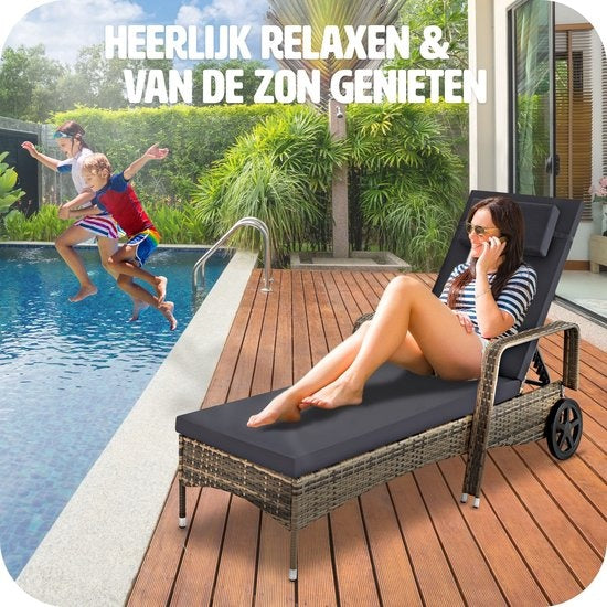 Liegestuhl - Sonnenliege - Geflecht - verstellbare Rückenlehne - naturfarben - 200 x 70 x 33 cm - 404589 - Poly-Rattan
