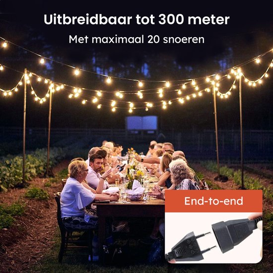 Partizzle 15m wasserdichte Lichterkette rund - 25 LED Lichtergirlande - Lichtergirlande für Terrasse und Camping - Weihnachtsbeleuchtung / Gartenbeleuchtung - 2700k / Warmweiß