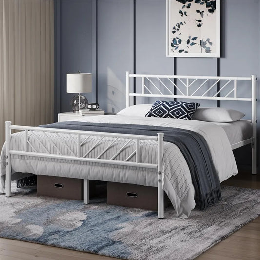 Yaheetech Metallbettgestell – Lattenrost – 140 x 200 cm – 32 cm Stauraum – Weiß