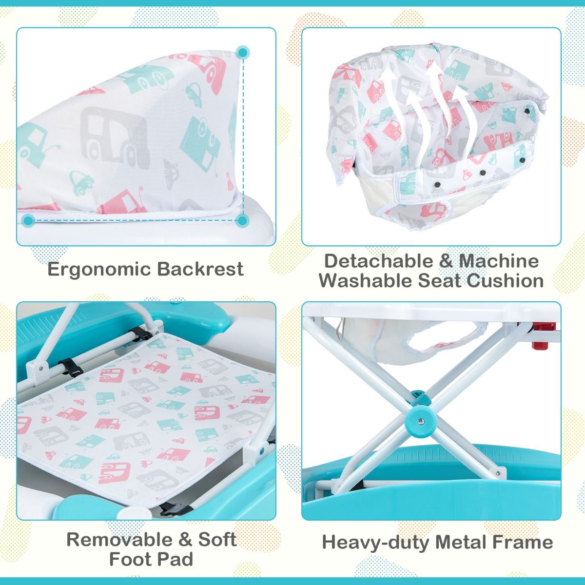 Coast 6-in-1 Lauflernwagen 71,5 x 62 x 50,5-54,5 cm Weiß/Blau mit abnehmbarem Spielbrett und verstellbarem Fußpolster