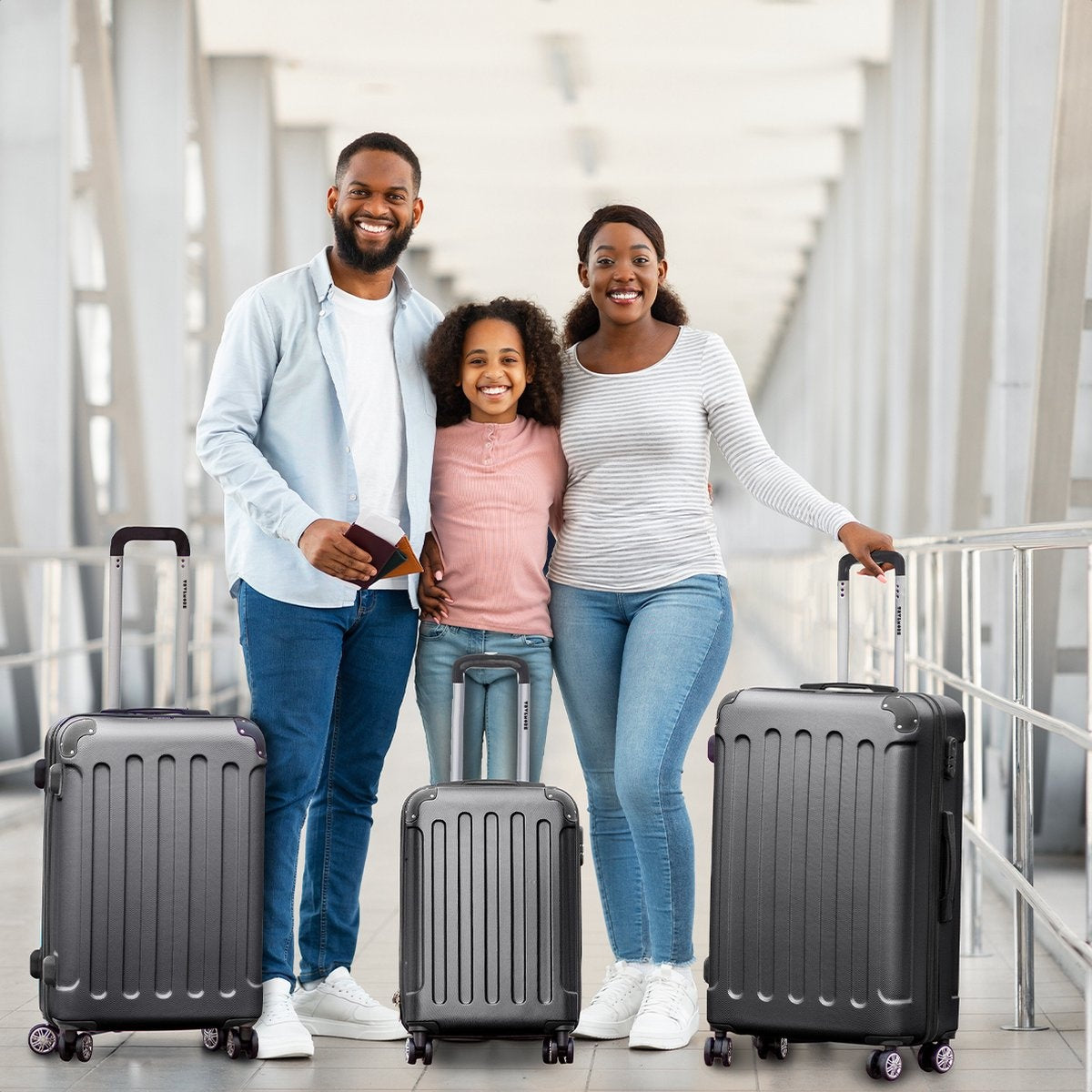 TRVLMORE - Kofferset - 3 Stück - 38L (Handgepäck) + 70L + 110L - Dunkelgrau