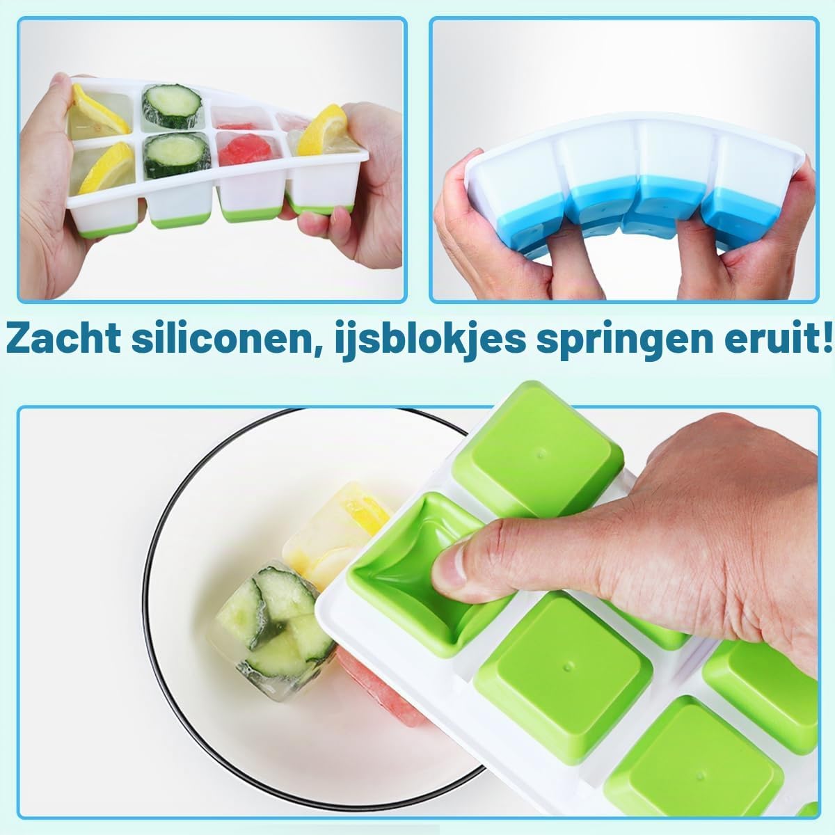 Silikon-Eiswürfelform, groß, mit Deckel, 2er-Set – Eiswürfel mit den Maßen 4,5 x 4,5 x 4 cm – BPA-frei und stapelbar – Rosa