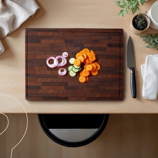 Deleca Nussbaum Kupferholz Schneidebrett - Doppelseitig mit Saftrinne / Griffe - Großes und dickes Schneidebrett - Für Küche, Langlebige Schneidebretter, Servierbrett, Käsebrett, Getränkebrett, Tapasbrett - Nussbaumholz - Ohne Kunststoff - 51x38x3,8 cm