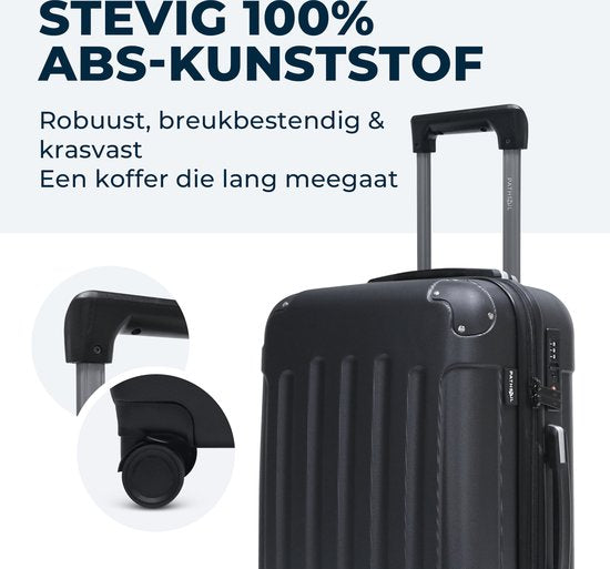 Pathsail - Handgepäck Koffer - 38 x 24 x 57 cm - ABS - Leichter Trolley - Inkl. TSA-Schloss & Spinner-Räder - Schwarz