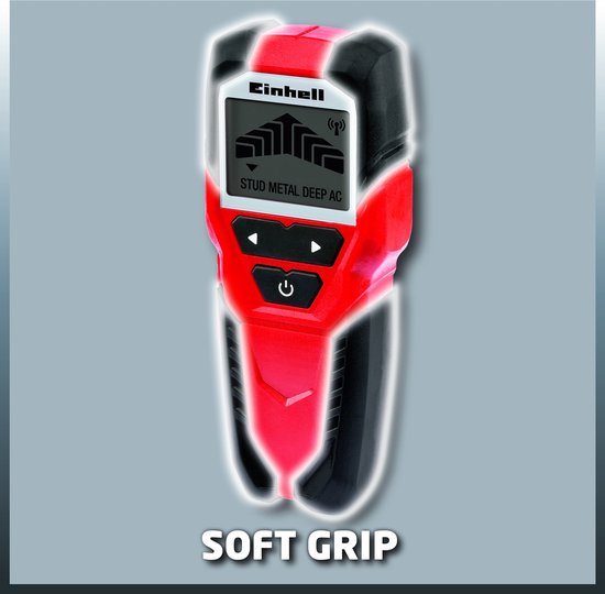 Einhell Digitaler Leitungsfinder TC-MD 50 – Erkennungstiefe Holz: 19 mm – Metall: 19 mm – Eisen: 50 mm – Kupfer: 38 mm – Leiter: 50 mm