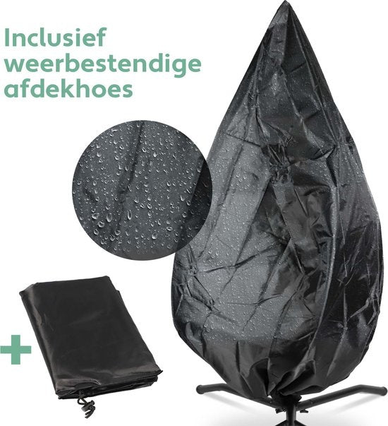 Vita5 Egg Hanging Chair - mit Ständer - für drinnen und draußen - Cocoon Chair - faltbar - bis zu 150kg - inkl. Kissen & Bezug - Hellgrau