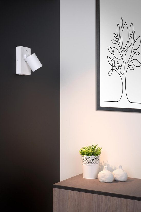 Lucide NIGEL – Nachttischlampe / Wandleuchte – LED „Dim to warm“ – CCT – GU10 – 1x5 W 2200 K/3000 K – Mit USB-Ladeanschluss – Weiß