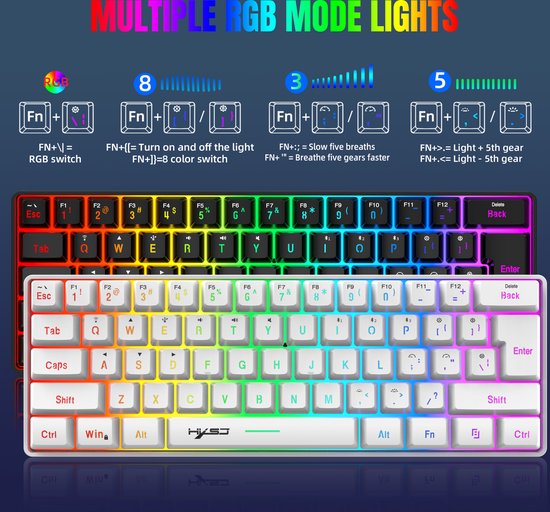 HXSJ L500 – Kabellose Gaming-Tastatur – RGB – Tri-Mode – QWERTY-Tastaturen – Weiß
