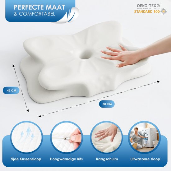 Maqi Living® Memory-Foam-Kissen bei Nackenbeschwerden – Orthopädisches & ergonomisches Kissen – Geeignet für Rücken-, Seiten- und Bauchschläfer – Memory-Foam – Grau/Weiß