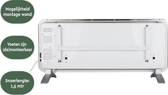 BRASQ Smart Convector Heater Weiß - Elektrische Heizung - Heizung mit WiFi bis zu 2000 Watt - 2 Einstellungen - Wasserdicht - bis zu 20M2