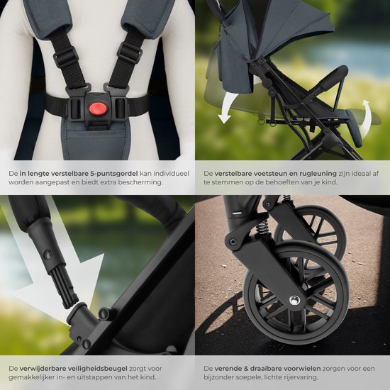 tectake® Buggy Kinderwagen Finn - Leichter Faltbuggy - Faltbar und mit Faltverdeck - Sonnenschutz - Tragkraft 15kg - Anthrazit