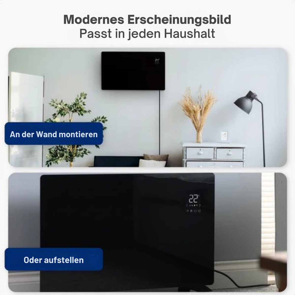 Gologi Elektrische Heizung - Konvektorheizung mit Thermostat - Funktioniert über App und Touch-Steuerung - Bis zu 25m2 - 2000W - Schwarz