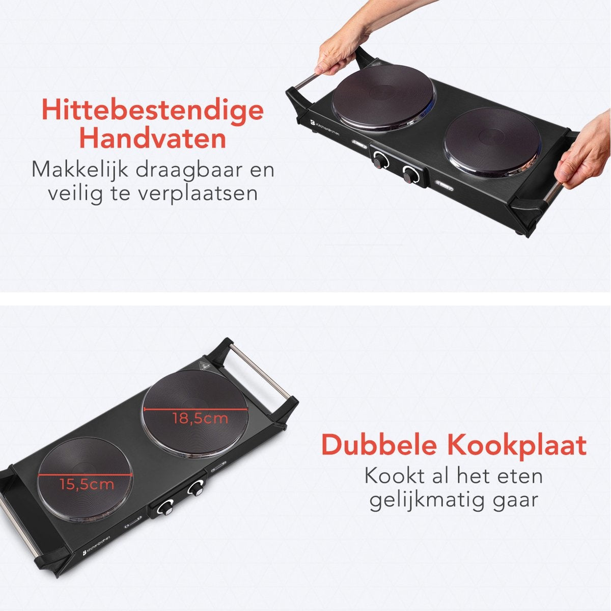 KitchenBrothers Elektrokochfeld - 2 Brenner - 2500W - Schwarz