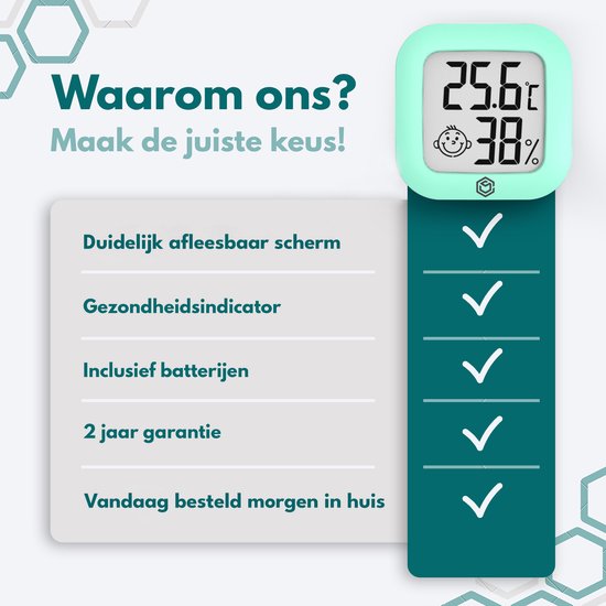 Ease Electronicz Hygrometer - Wetterstation - Luftfeuchtigkeitsmesser - Thermometer für Innenräume - inkl. Batterie und Klebestreifen