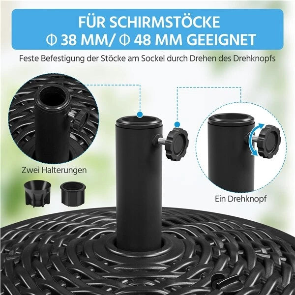 Yaheetech Sonnenschirmständer Ø 50 cm – Schwarz – Befüllbarer Sonnenschirmständer mit Wasser oder Sand für Sonnenschirme mit einem Durchmesser von 38–48 mm