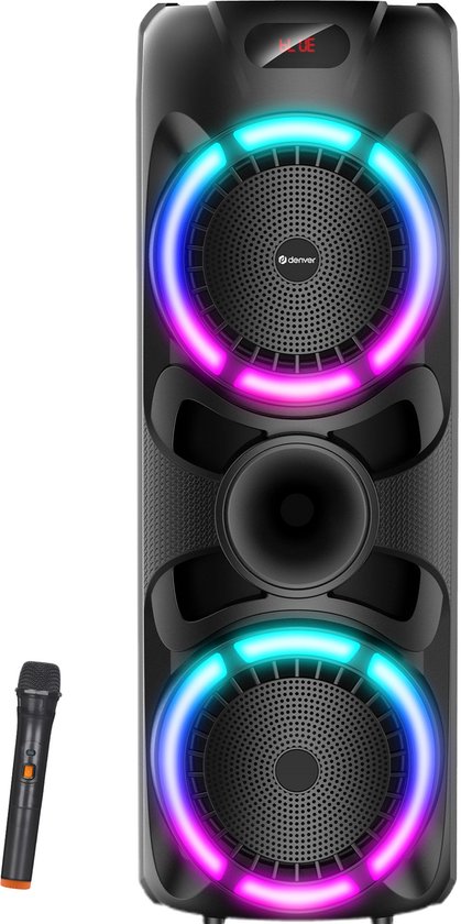 Denver Bluetooth Lautsprecher Party Box - Disco Lichter - Party Box - Inkl. Drahtloses Mikrofon & Fernbedienung - BPS459