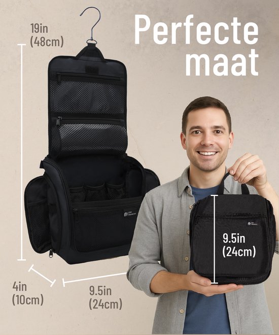D&D Wanderlust Kulturbeutel mit Haken – Aufhängbarer, luxuriöser Reise-Organizer mit 10 Fächern – Schwarz – Unisex für Damen und Herren – 6 Liter Fassungsvermögen – Großer, hängender Reise-Kulturbeutel – Kosmetiktasche