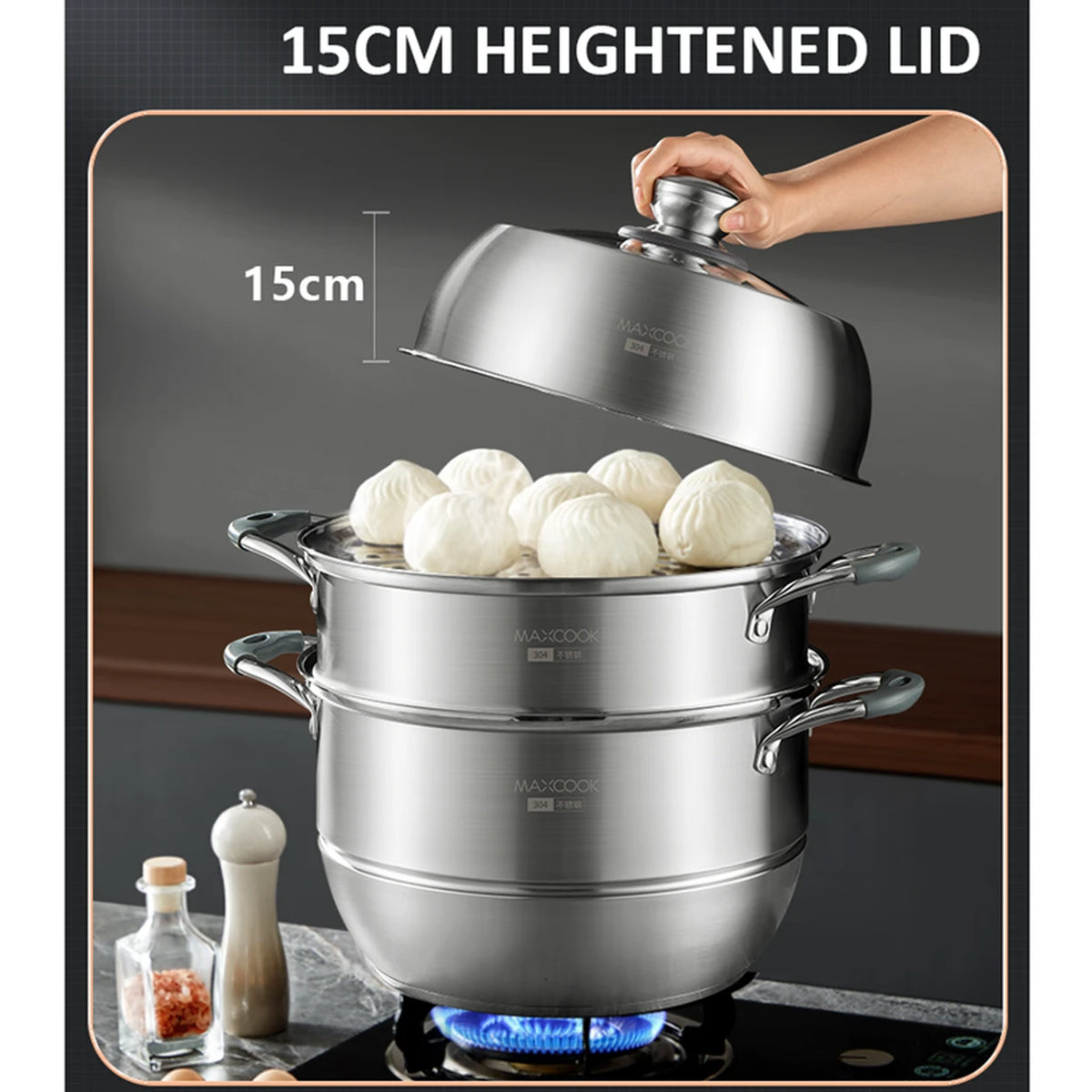 Maxcook 3-lagiger Dampfkochtopf 28 cm – Edelstahl 304 – für Induktion und Gas