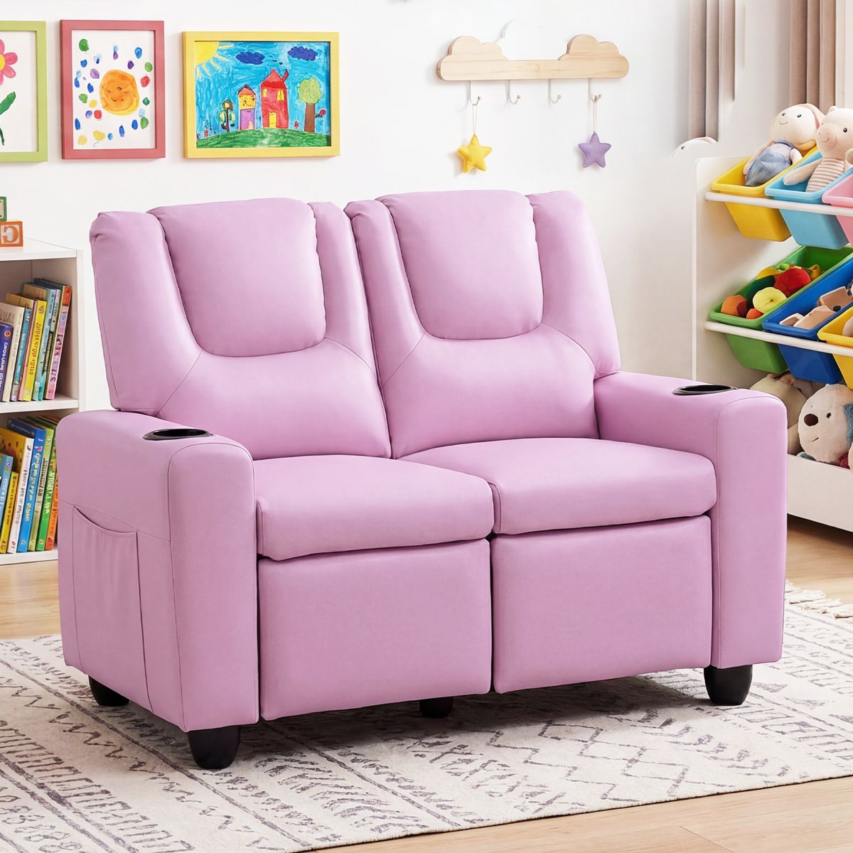Coast Kinderbank mit Liegefunktion – Doppelsitz – Getränkehalter – rosa 54 x 94 x 68 cm