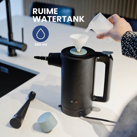 Nexxt Kabelloser Dampfreiniger mit Zubehör - Wassertank 360 ml - Bis zu 135 °C und 3,5 Bar - Für Böden und Polster - 1350 Watt - Schwarz