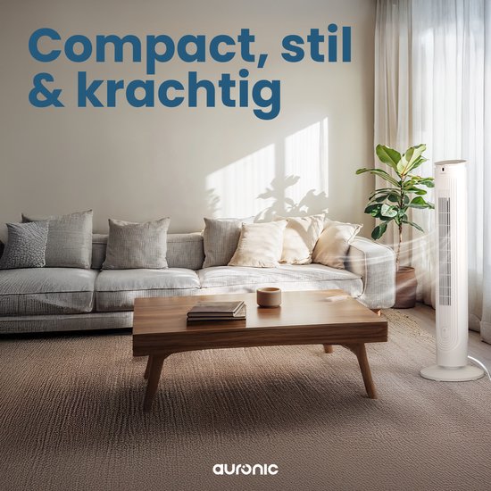 Auronic Tower Fan - Bodenventilator - Luftkühler - Standventilator - 105 CM - 5 Geschwindigkeiten - Mit Fernbedienung - Leiser Ventilator - Ventilator - 45 dB - Weiß