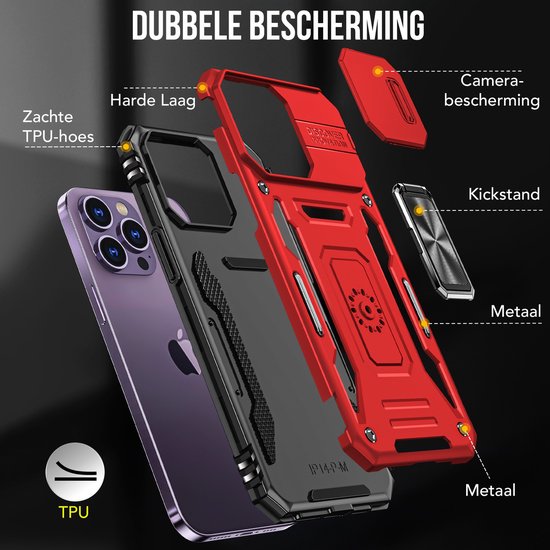 Podec-Hülle für iPhone 11 Pro, rot – Handyhülle – Anti-Shock-Case, Hybrid-Armor-Hülle mit Ständer und Ring sowie Displayschutzfolie