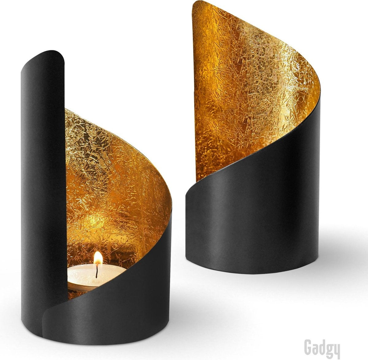 Gadgy Teelichthalter Twist - 2er-Set - 16 x Ã˜8,5 cm - Teelichthalter - Windlicht - Schwarz / Gold - Metall