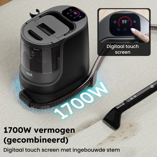 Fleckenreiniger - 7-teiliges Set - Teppichreiniger mit Dampffunktion - Inkl. Fleckenentferner - Dampfreiniger - bis zu 100°C - Schwarz - von Saaf
