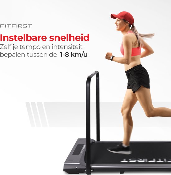 FitFirst® Jogger - Laufband mit eingebauten Lautsprechern und App - Zusammenklappbar und mobil - Mit Fernbedienung - Display mit Trainingsinformationen - Telefonhalterung - Bluetooth - Heimtrainer Fitness - Ideal für unter dem Schreibtisch