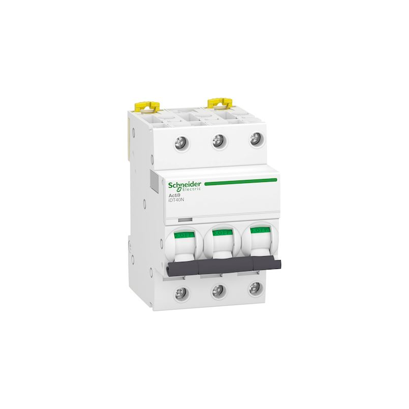 Schneider Electric Acti9 iDT40N Leitungsschutzschalter - 3-polig - 16A - C-Charakteristik - 3 Module - Weiß - 44 mm Einbautiefe