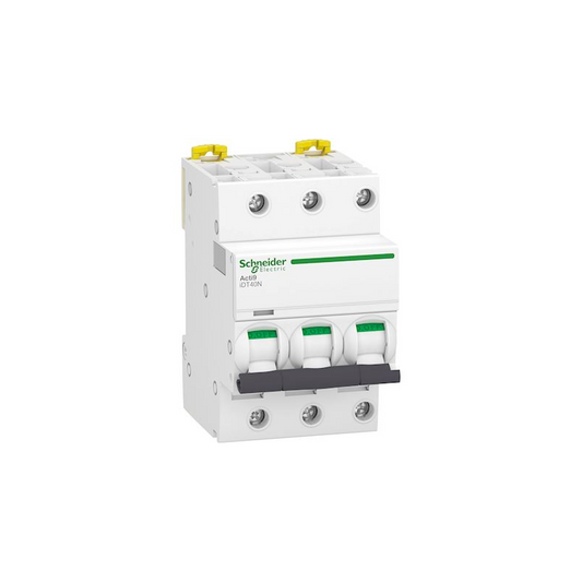 Schneider Electric Acti9 iDT40N Leitungsschutzschalter - 3-polig - 16A - C-Charakteristik - 3 Module - Weiß - 44 mm Einbautiefe