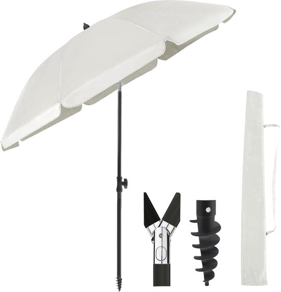 O’DADDY® Sonnenschirm-Set – Neigbar & verstellbar – Wasserdicht – UV-beständig – Mit Erdbohrer & Tragetasche – Strand, Garten & Balkon – 180 cm – Beige
