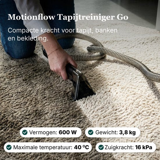 Motionflow Teppichreiniger Go! – Leistungsstarker Flecken- und Polsterreiniger mit 16 kPa – Reinigungsgerät für Sofas, Fußböden, Autos und Teppiche – Teppichreiniger
