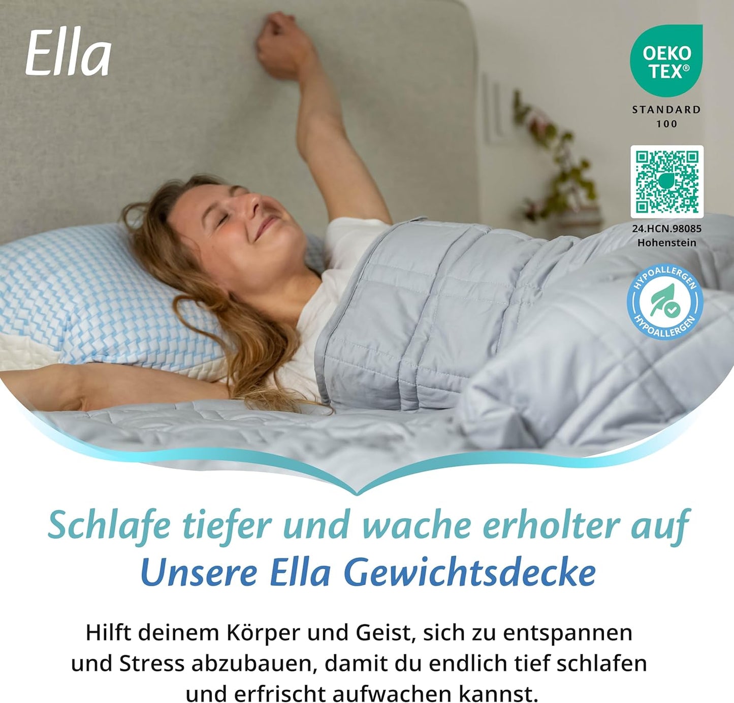 Ella - Gewichtsdecke/ Therapiedecke - 13kg - 200 x 200cm - OEKO-TEX Baumwolle - Hellgrau