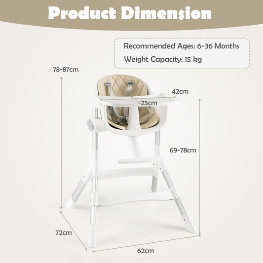 Coast Hochstuhl Convertible 4-in-1 - 5 Positionen - Verstellbares Tablett - 6-36 Monate - 62 x 72 x 87 cm - Aluminium/PP - Beige/Weiß