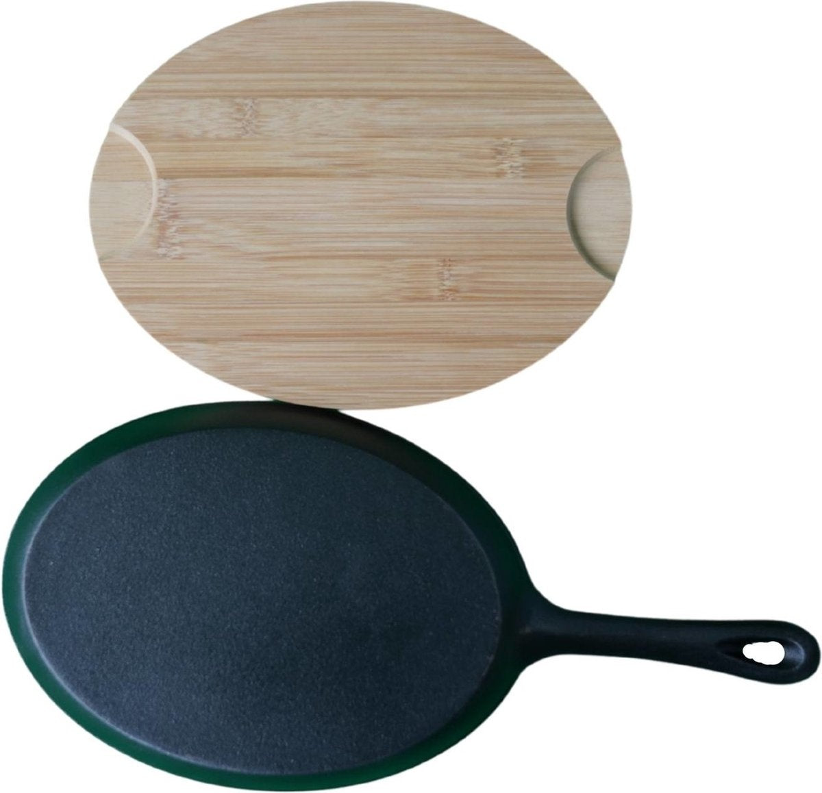 Tapas-Pfanne oval 24cm aus Gusseisen mit Untersetzer