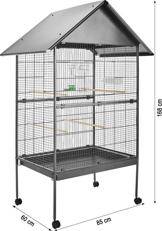tectake - Vogelkäfig - Voliere - mit Spitzdach - 168 cm hoch - auf Rädern