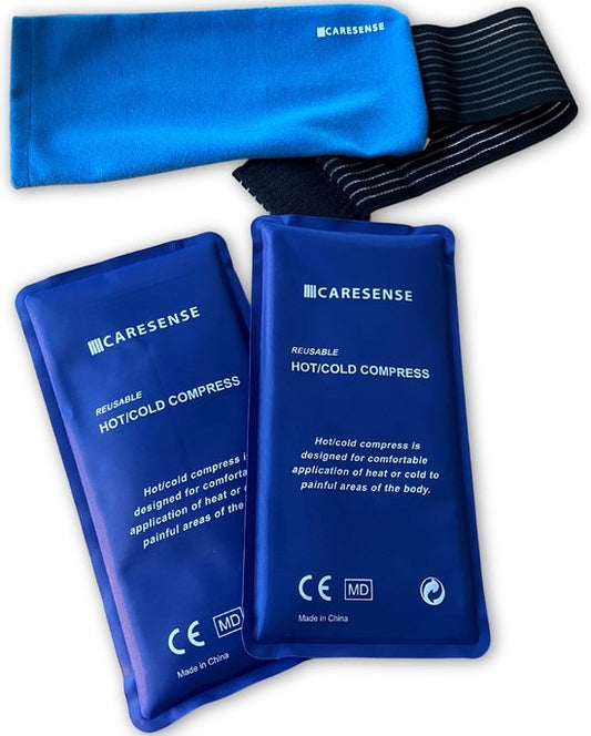 Caresense - Hot Cold Pack - Kühlpack mit Halter - Icepack - 2 Gelpacks mit elastischem Band - warm und kalt Kompress