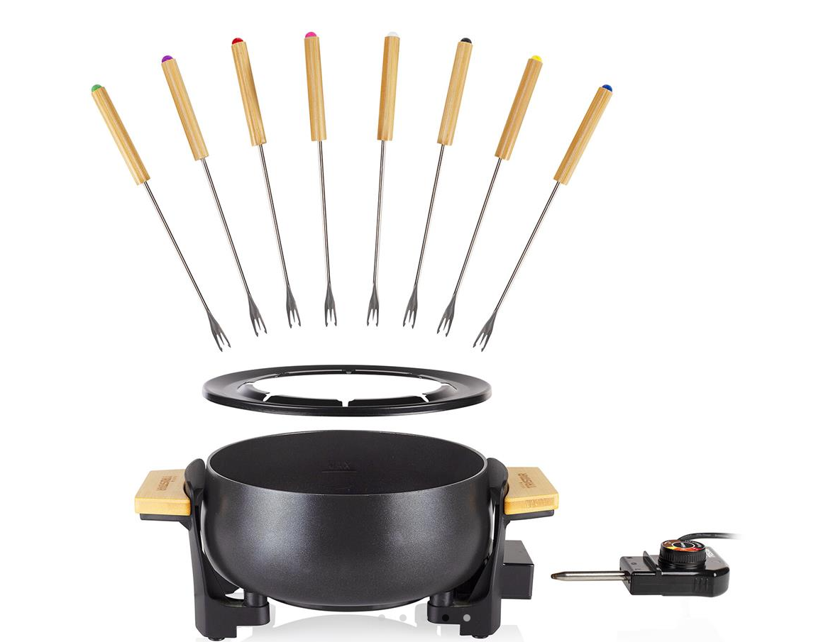 Princess Bambus-Fondue-Set Schwarz – 1,5 Liter – 8 Personen – 1000 W
