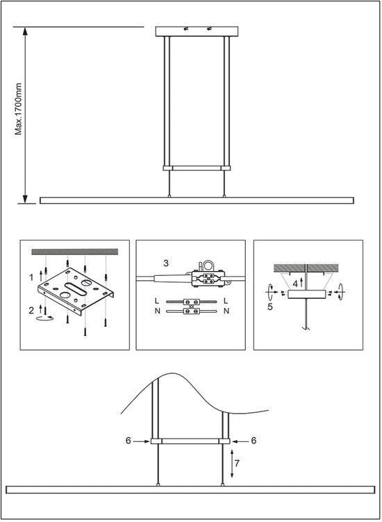 Hängeleuchte Profilo 3318ST von Steinhauer aus Stahl, 150 cm breit, höhenverstellbar von 110 bis 170 cm, 2100 Lumen, modernes Design für den Innenbereich